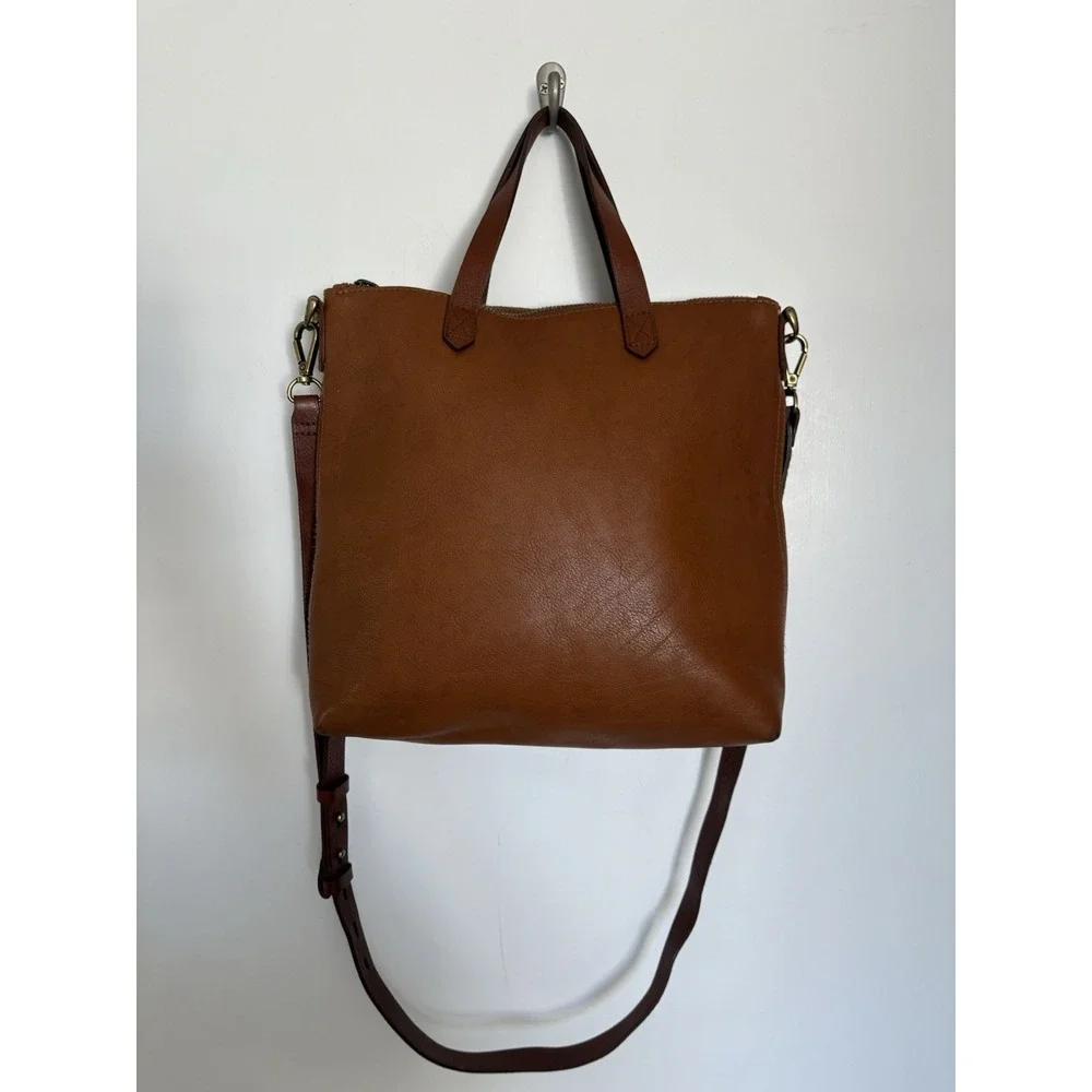 Madewell the Zip Top Transport Tote Bag Small Crossbody in Brown English Leather
